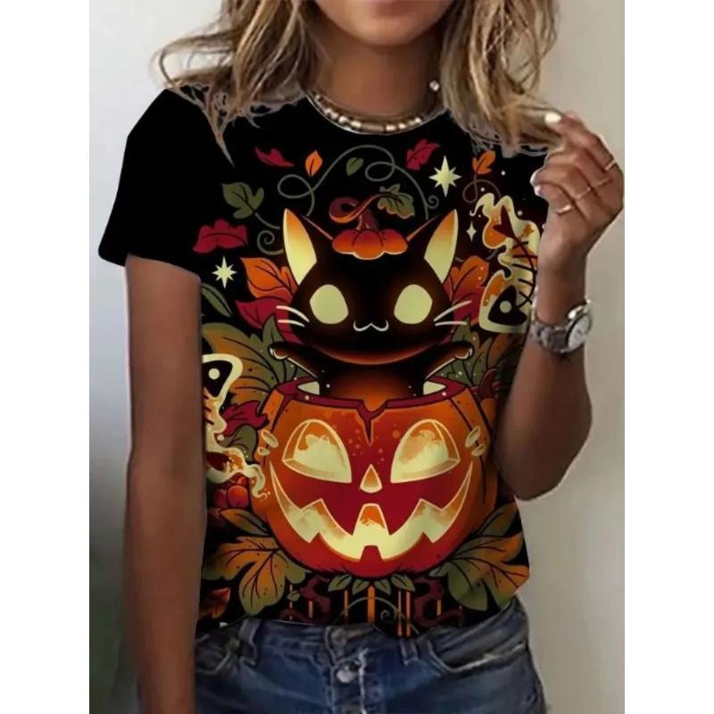 Fashion Women's Clothing Crew Neck Short Sleeve 3D Christmas Color Printing Christmas Short Sleeve Crew Neck T-Shirt