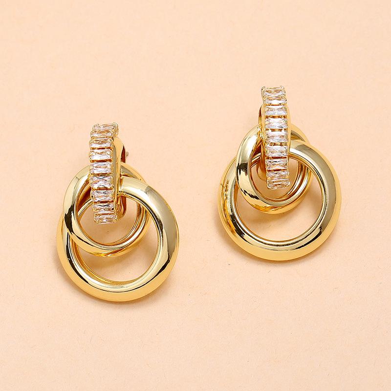 Korean Style Retro Rhinestone Metal Stud Earrings