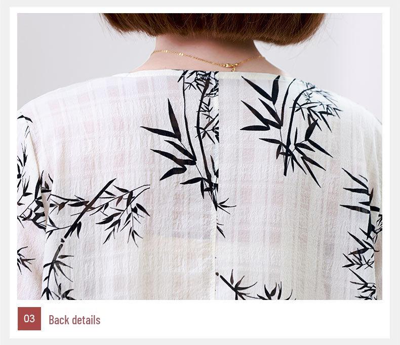 Blusa de Chifón de Verano para Mujer 2025: Estampado Retro Estilo Chino, Manga Media, Corte Holgado, Rejuvenecedor, Top Cómodo