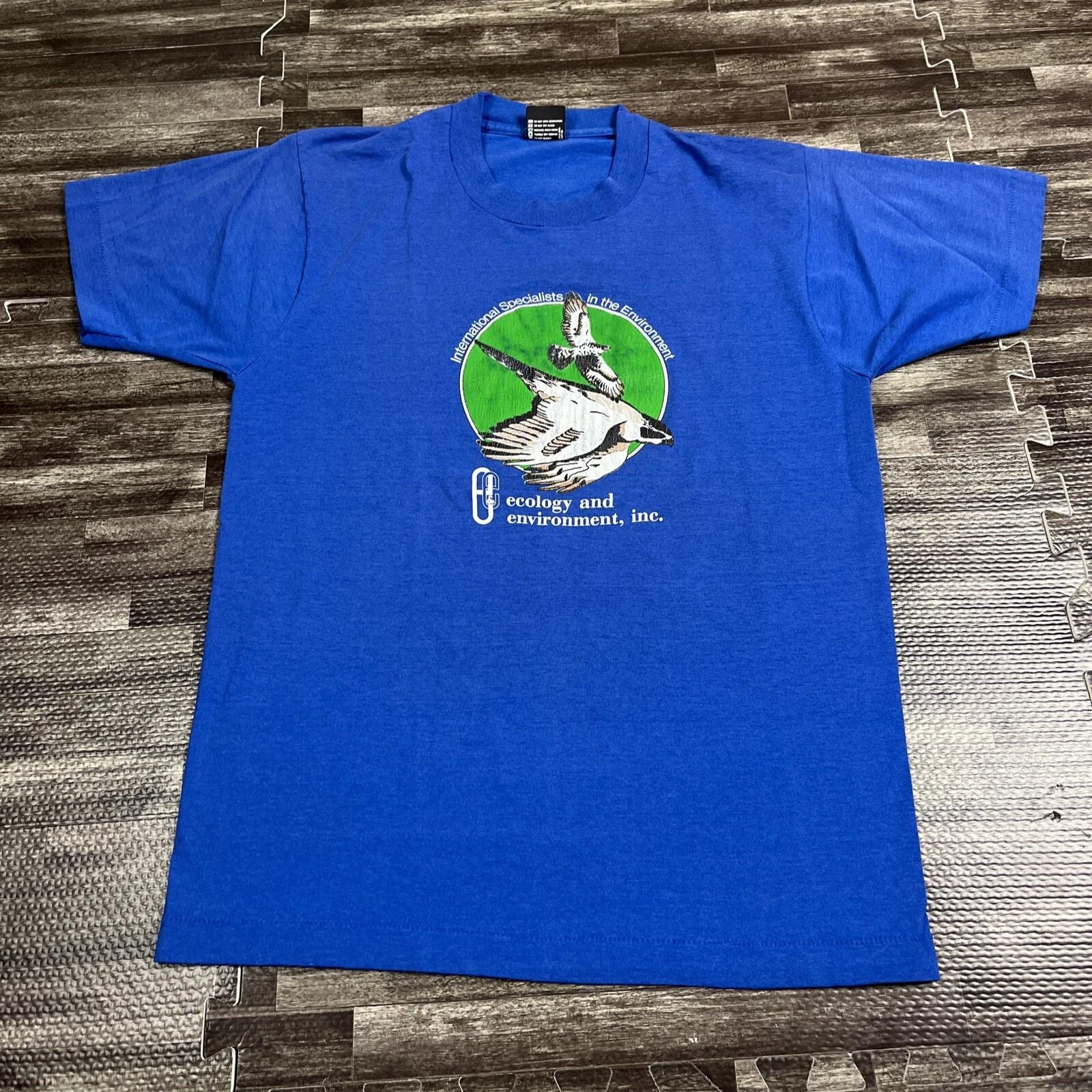 Винтажная футболка 90-х Ecology & Environment Inc с принтом Синяя L Одиночный шов Птицы 4XL