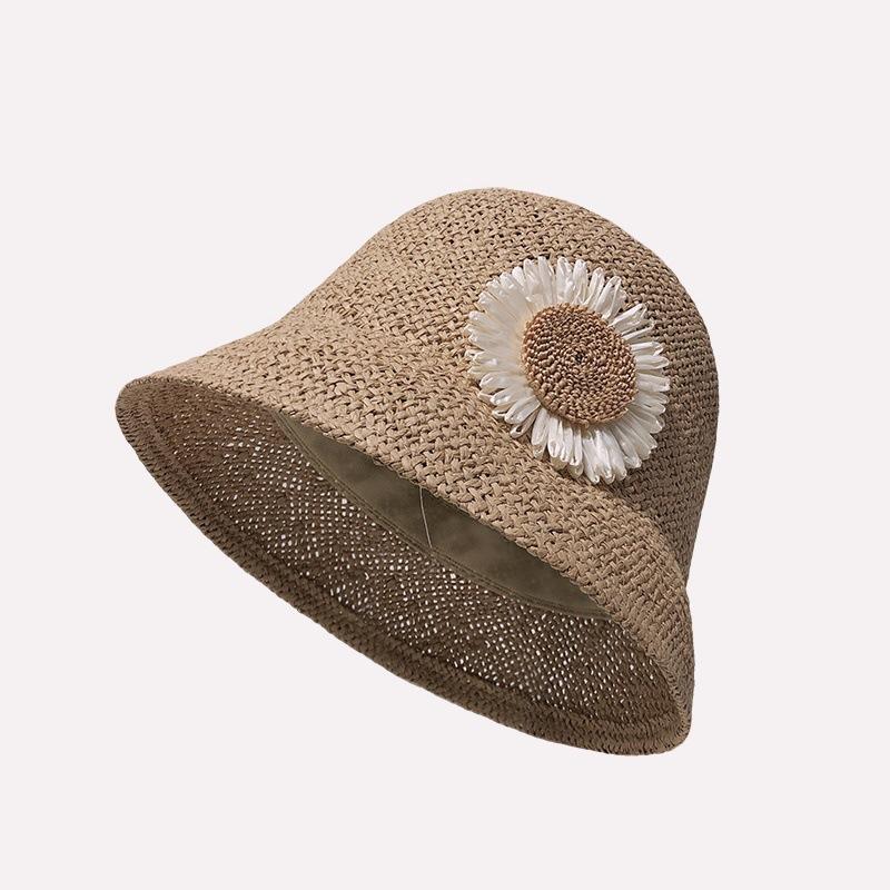 Hat Summer Women's New Summer Bucket Hat Straw Woven Sunflower Straw Hat Bucket Hat Seaside Sun Protection Hat