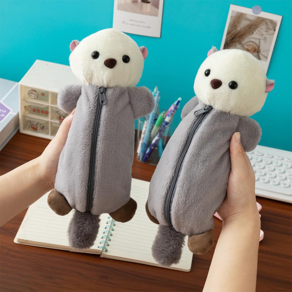 Weiche Bleistifttasche mit Cartoon-Motiv, Stifttasche, Make-up-Tasche, Plüsch, Seeotter, Federmäppchen, tragbarer Stiftmarkerhalter, Schulbedarf