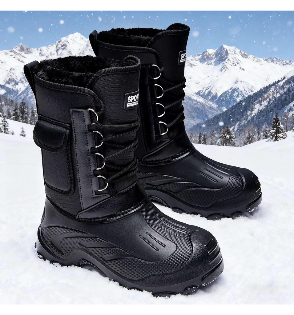 Men's High-Top Cotton Snow Boots – New Winter Style, Plus Velvet, Waterproof, Non-Slip, Slip-On.