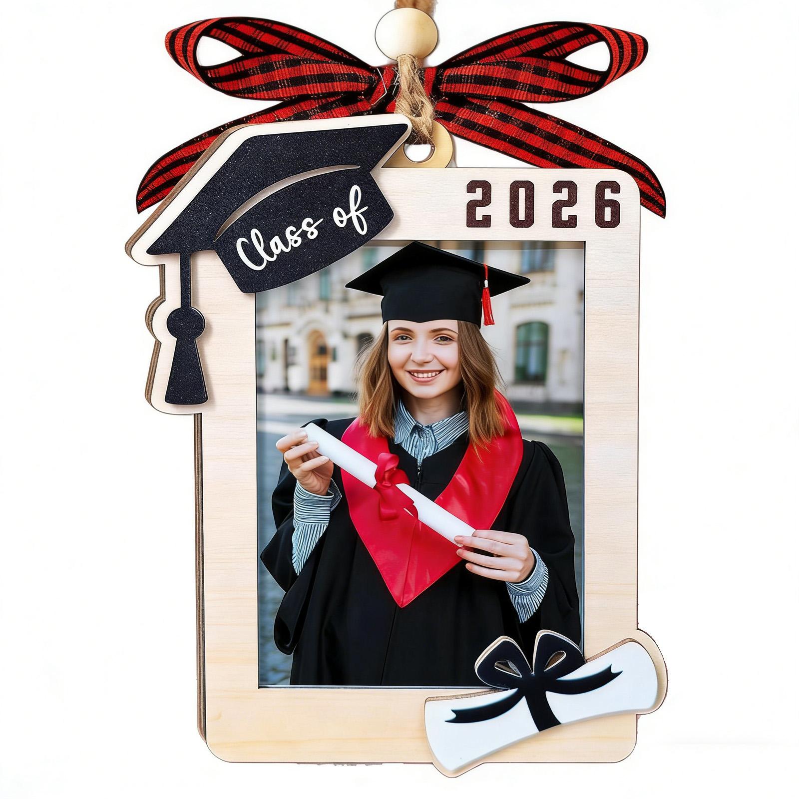 

Class Of 2026 Graduation Photo Frame Ornament, Wooden Grad Picture Frame Hanging Decor For Graduate Gift & Christmas Tree One Size