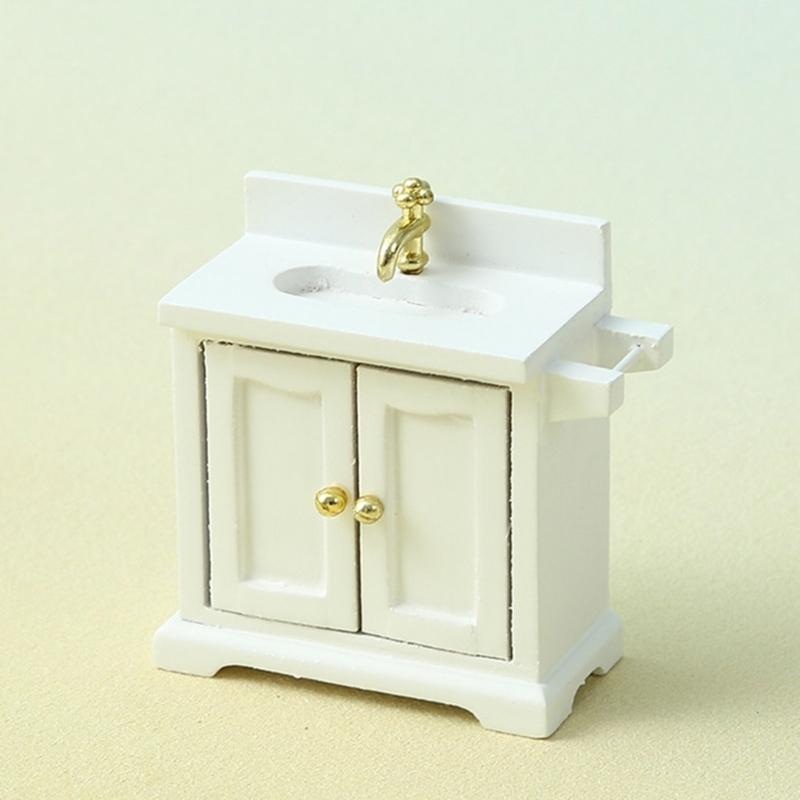 Kitchen Sink Cabinet Miniature Furniture Model Accessories Role Play Furnishings Set for Kitchen Doll House