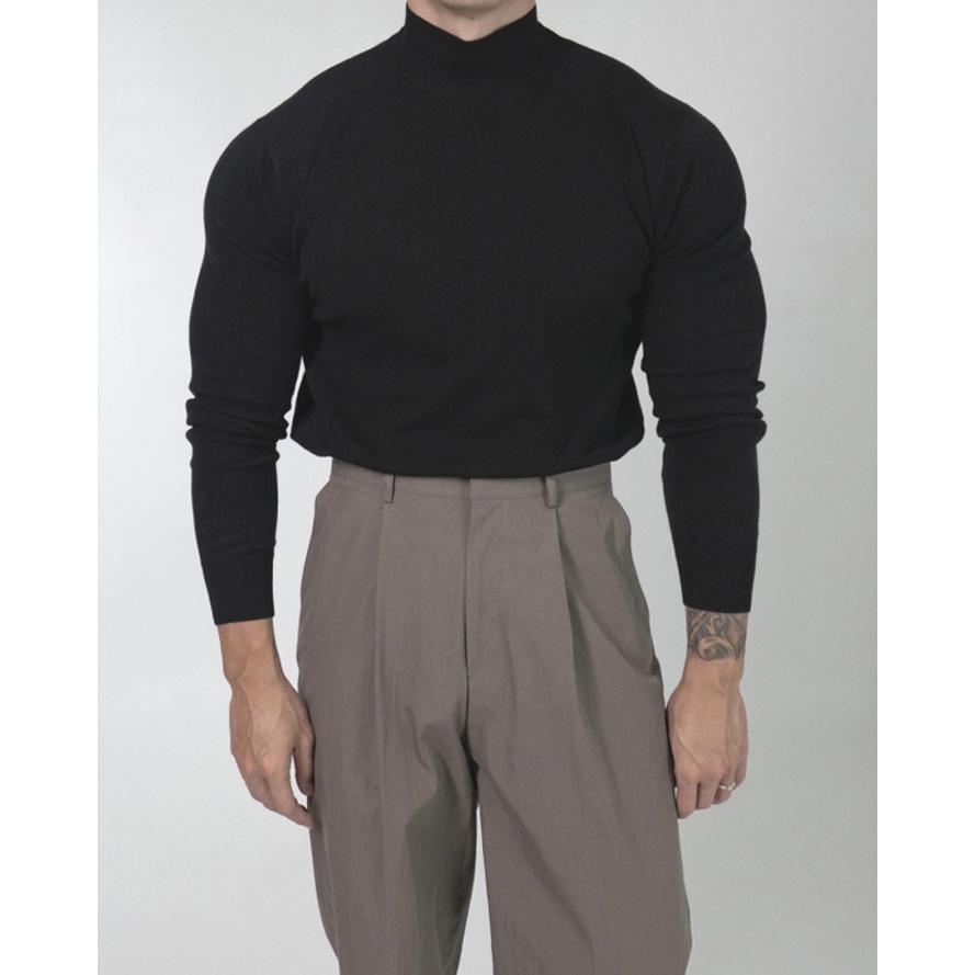 

Men s European-Style High Neck Wool Knit Hoodie: Tough, Elastic, Modal Base Layer Sweater M