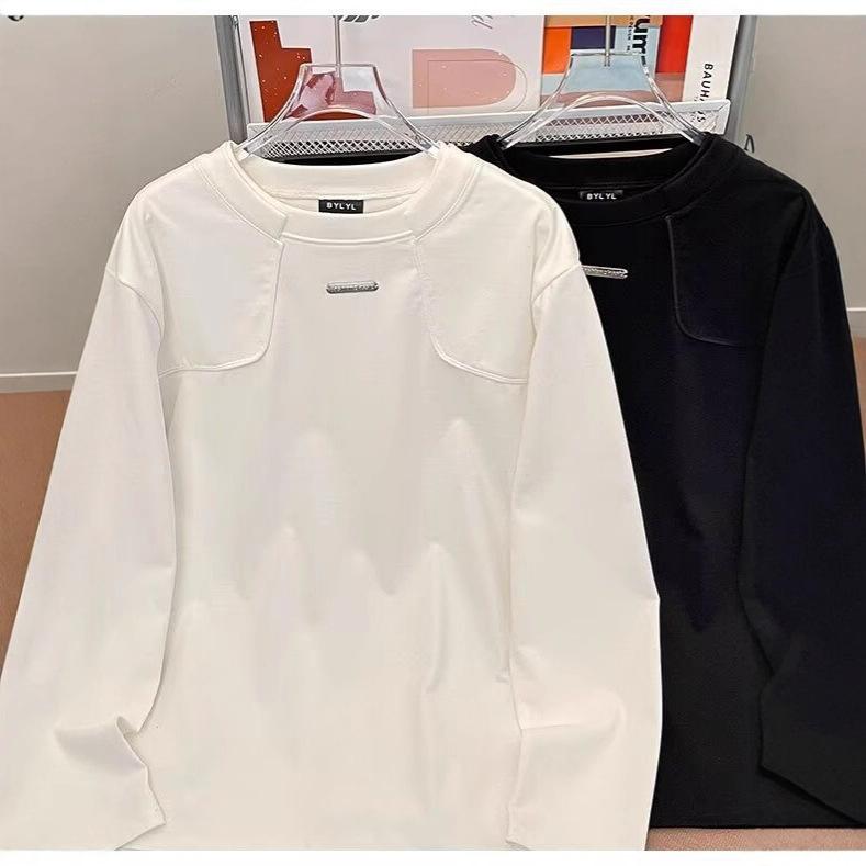 White bottoming shirt men's deconstruction shoulder padded sweater men's niche design sense heavy long-sleeved T-shirt ruffian handsome sense top