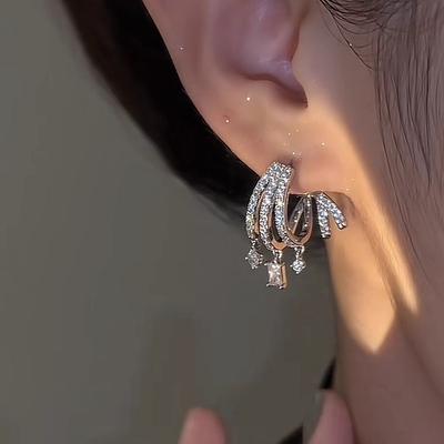 Sterling  Shiny Zirconia Pierced Earrings for Women Stylish Modern Accessories for Daily Party Female Jewelry