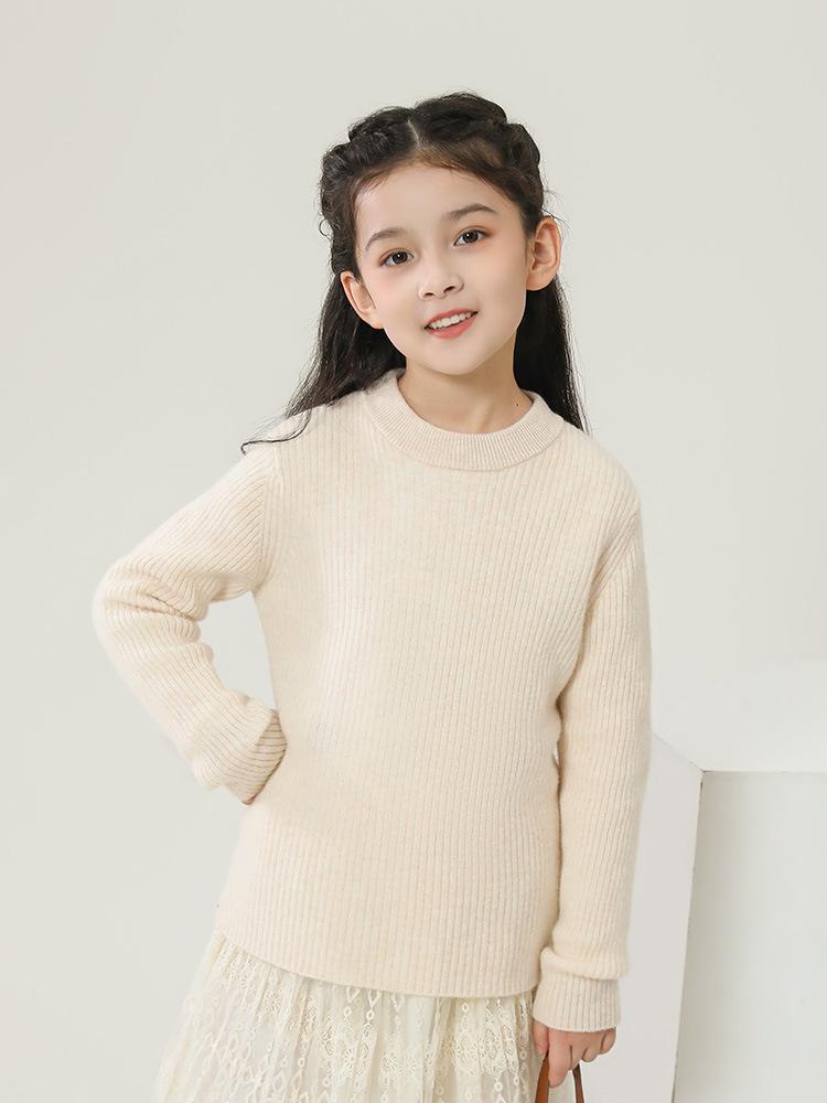 100% Wool Striped Round Neck Kids’ Thermal Sweater - Medium to Large, Unisex, Autumn/Winter