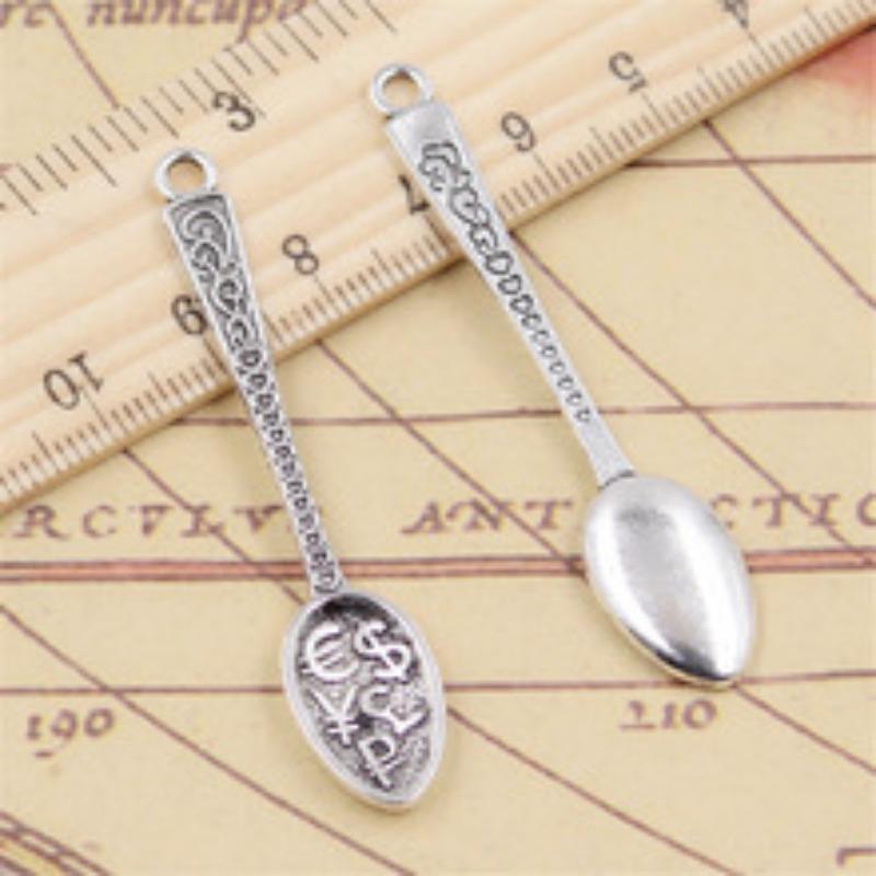 4PCS   Handcrafted Charm Antique Silver Rich Spoon Pendant Keychain