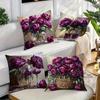 Luxurious Deep Purple Peony Pillowcase:Elegant Floral & Vase Pattern Cushion Cover For Sophisticated Sofa Living Room Home Decor