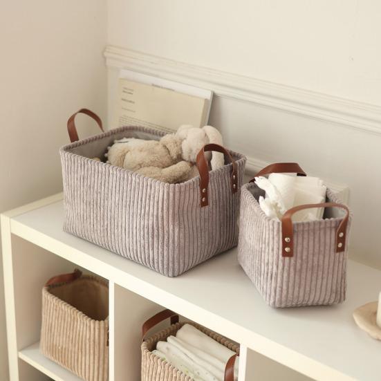 Corduroy Storage Basket Collapsible Storage Bin with Reinforced Handles Foldable Basket Organizer for Kids Toys Clothes Closet Laundry Room Bedroom