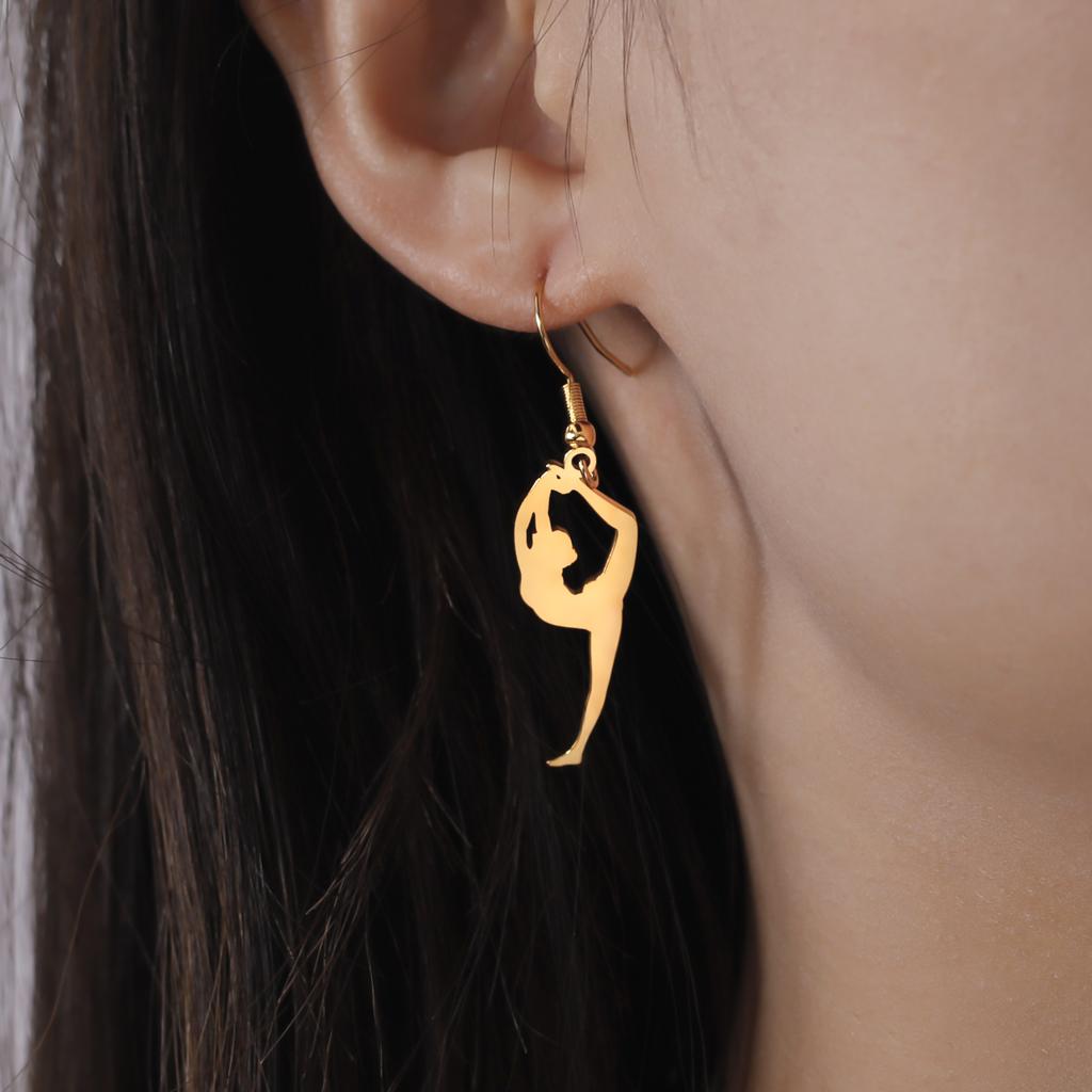 Cazador Stainless Steel Gymnast Yoga Drop Earrings Gold Color Jewelry Earrings for Women 2026 Trending Birthday Mother Day Gift