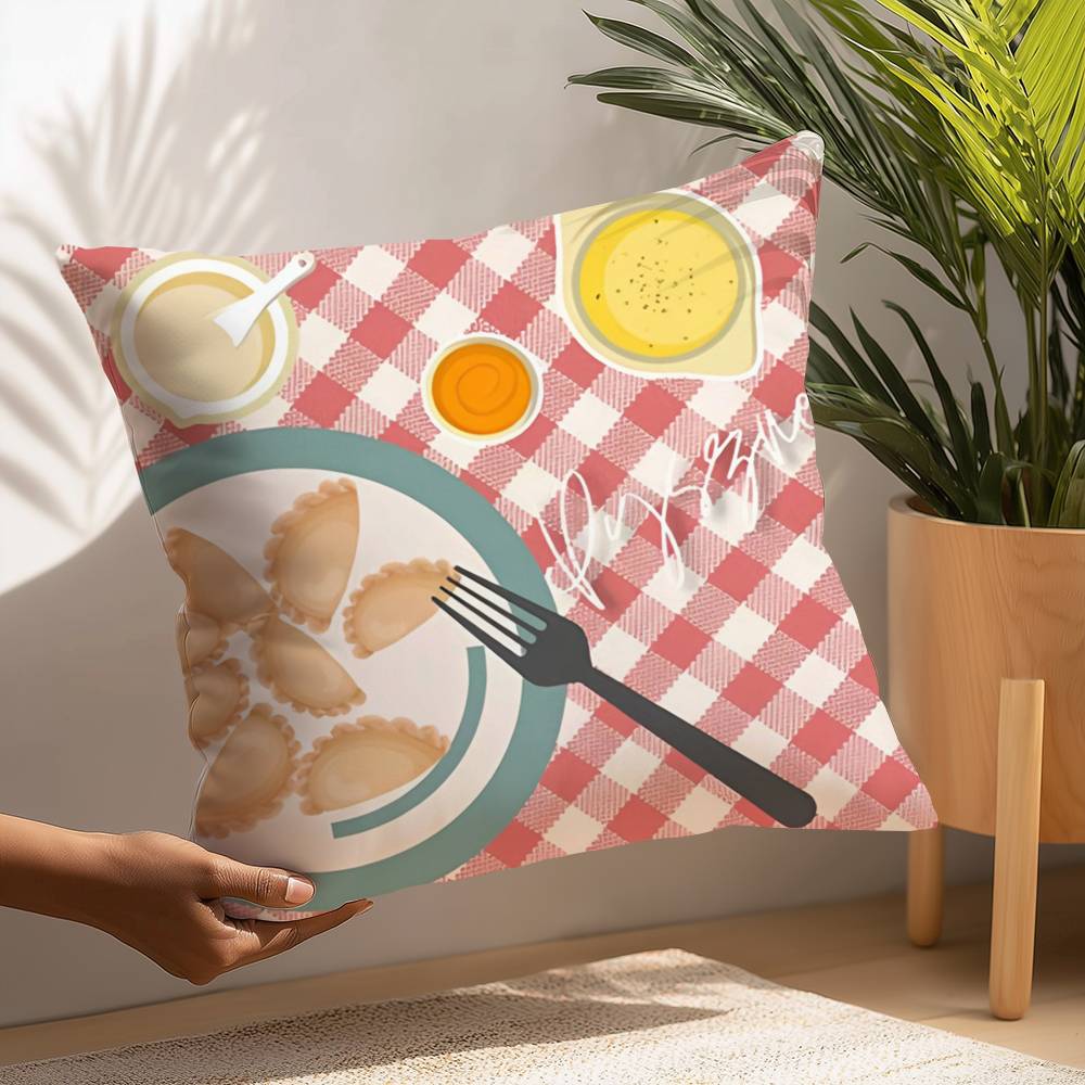 Food Paella Pizza Wall Art Pillow Case Sofa Decorative Home Double-sided Printing Short Plush Cushion Pillow Cover Holiday Gift