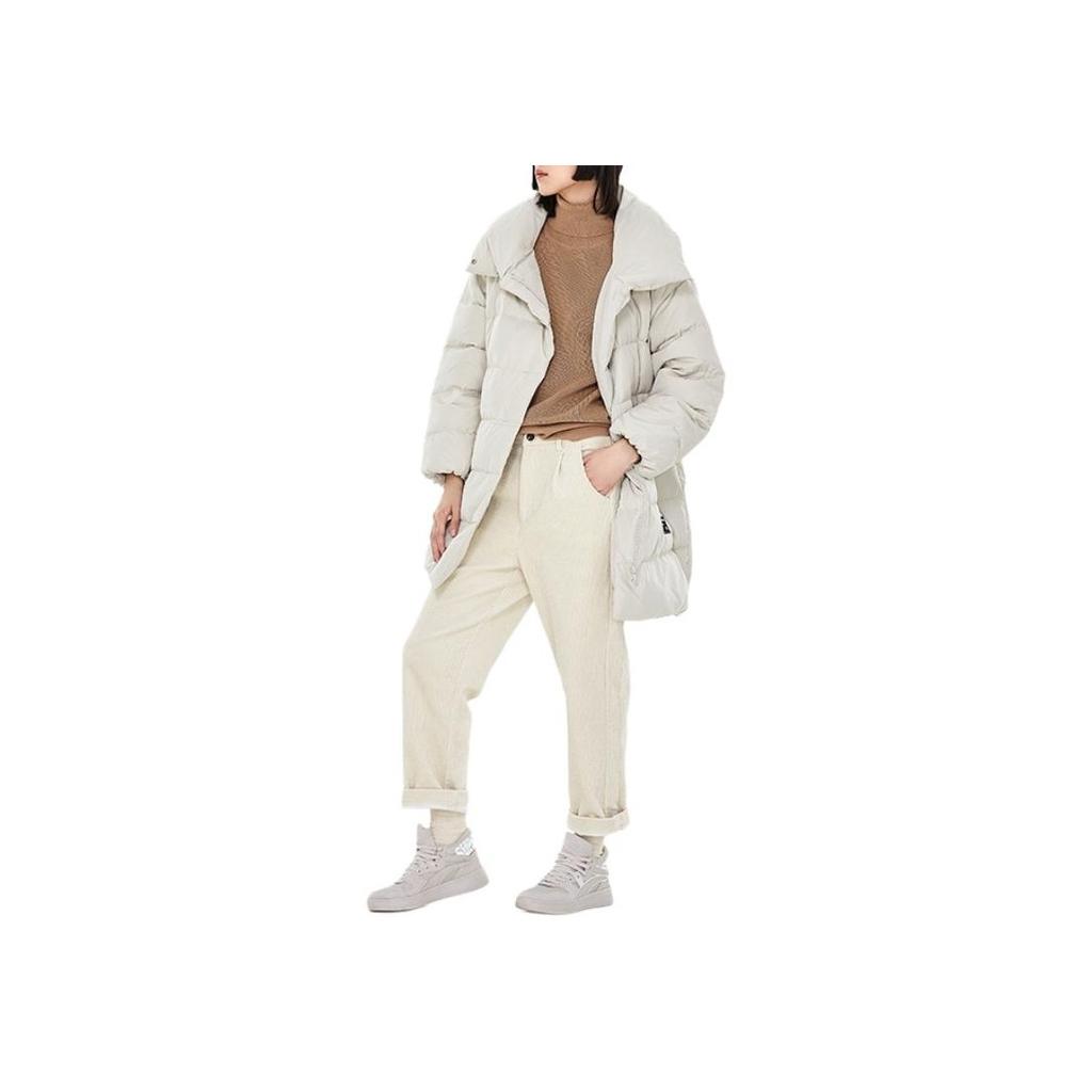 Li Ning Sports Fashion Series Lapel Mid-Length Down Jacket Winter Women Outerwear Cloud-Rain-Gray AYMP074-1