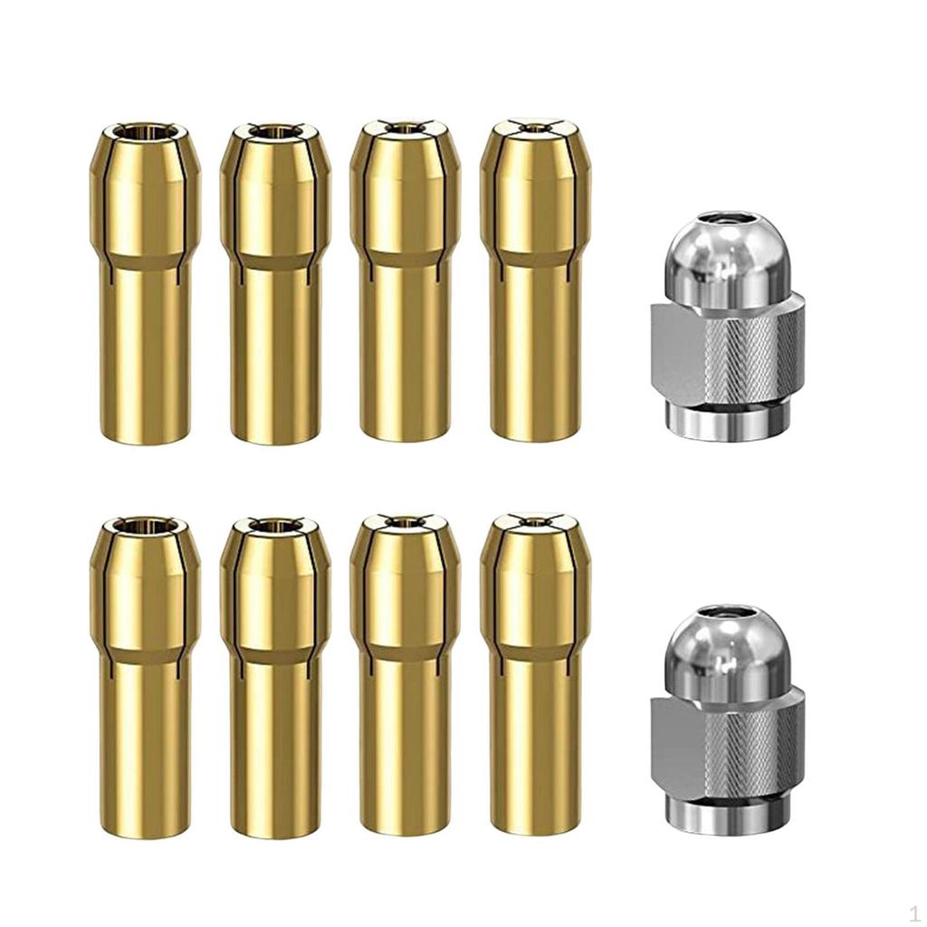 8Pcs 4485 Brass Collet and 2Pcs Nut Set Rotary Tool Accessory ,0.8mm, 1.2mm, 1.5mm, 1.8mm, 2.0mm,