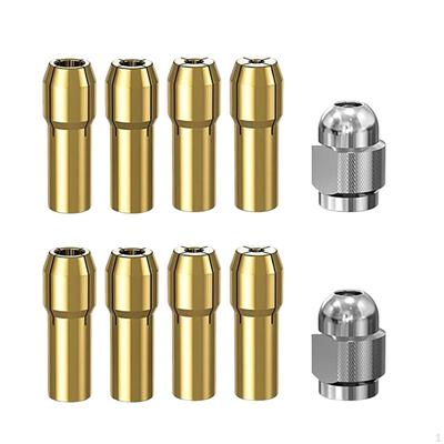 8 vnt. 4485 žalvariniai griebtuvai ir 2 vnt. veržlių rinkinys, sukamojo įrankio priedas, 0,8 mm, 1,2 mm, 1,5 mm, 1,8 mm, 2,0 mm,