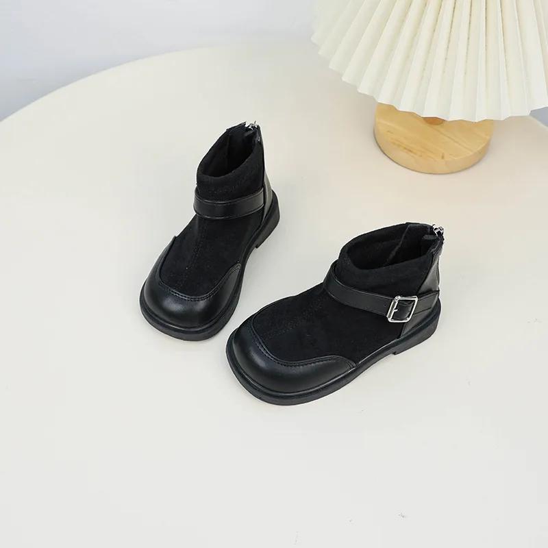 

Ретро Девочки Зимние Ботильоны Новые Универсальные Детские Повседневные Хлопковые Ботинки Модные Нескользящие Детские Кожаные Ботинки Лоскутный Тренд 23 чёрный