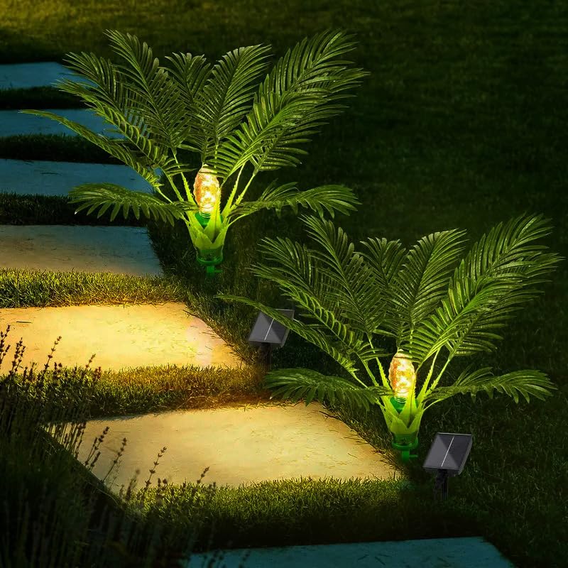 Set of 2 Solar Street Palm Tree Outdoor Garden Recessed Automatic Night Lighting with 8 Modes for Landscape Christmas Decoration Tree Lights, Lights,