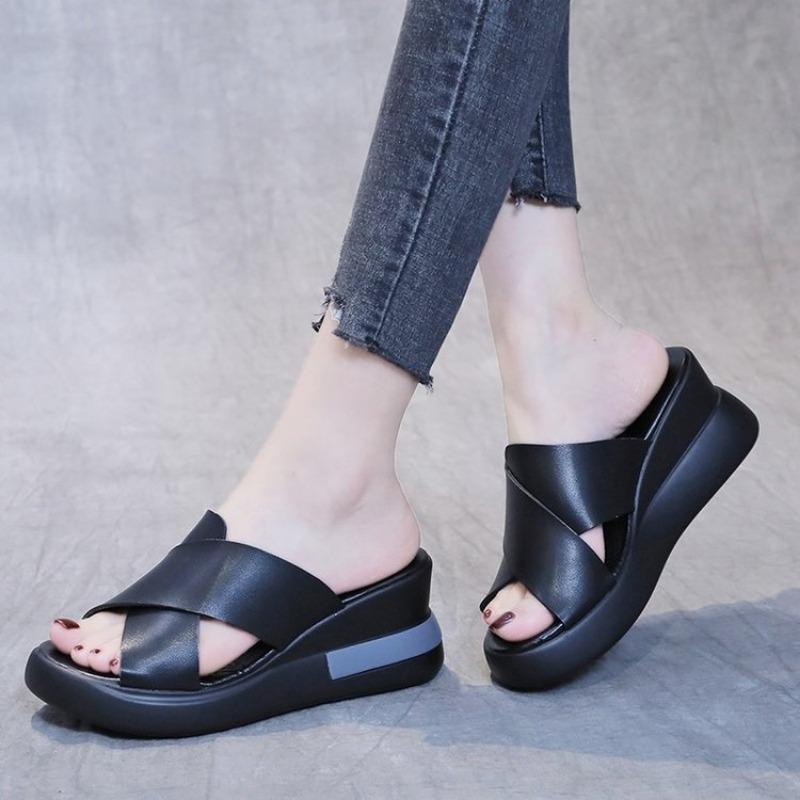 Summer Polyurethane Bottom Sandals Wedge Heel Open-toed High-heeled Slippers Large Size 42 Casual Women's Shoes