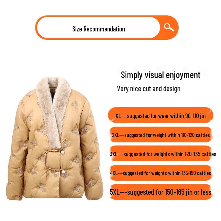 New Arrival: Embroidered Patchwork Down Jacket with Fur Collar for Middle-Aged & Elderly Mothers - Chinese Style Winter Outerwear