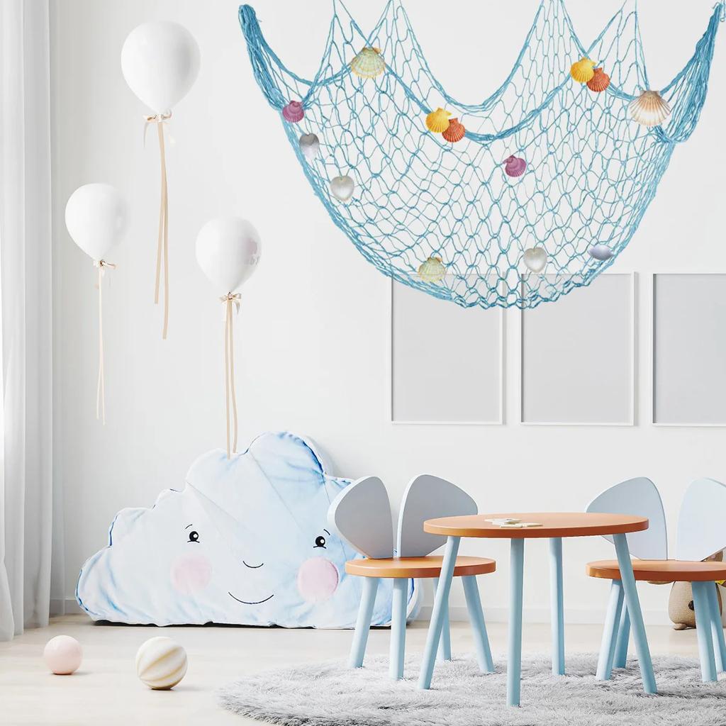 2 Pcs Fish Net Decoration Cotton Ocean Theme Wall Hung Fishing Net Fish Net Party Beach Mermaid Party House 39.4 X 78.7 Inches