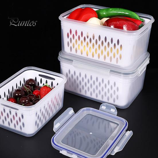 3Pcs Fruit Storage Containers Food Grade BPA Free Large Capacity Good Sealing Easy To Clean Fruit Vegetable Storage Boxes with Lid