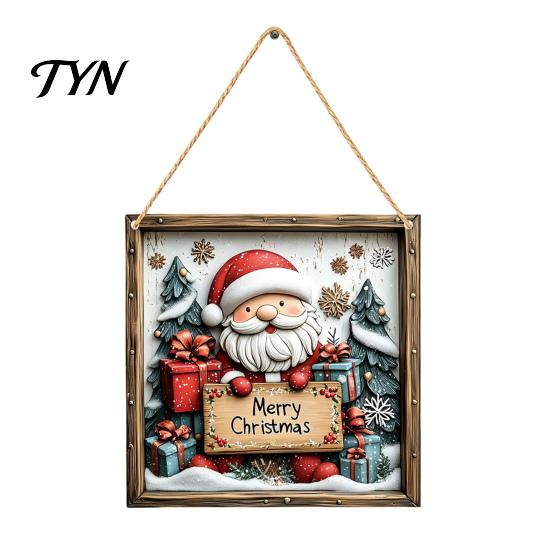 Xmas Door Hanger Christmas Wooden Hanging Sign, Gnome Snowman Angel Candle 2D Wood Plaque, Indoor Holiday Party Decor Vintage Wall for Home