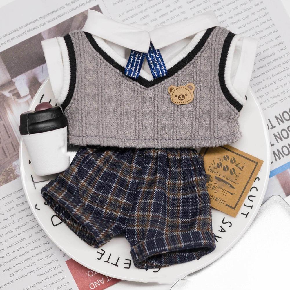 1 Set Plaid Shorts Cotton Doll's Clothes Knitted Vest Plush Doll Clothes 20cm Cotton Doll