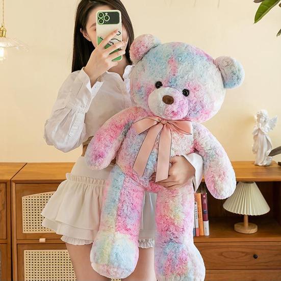 Yousheng Bear Doll Dreamy Gradient Color Giant Size Girl Plush Toy with Bowknot Decor Valentine Day Home Decor
