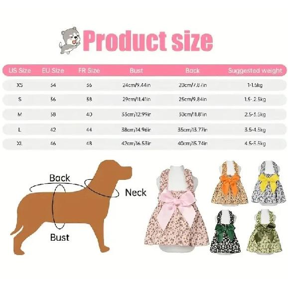 1PC Dog Cat Dress Spring/Summer Strap Dress Daisy Princess Style Teddy Pomeranian Puppy Small Dog