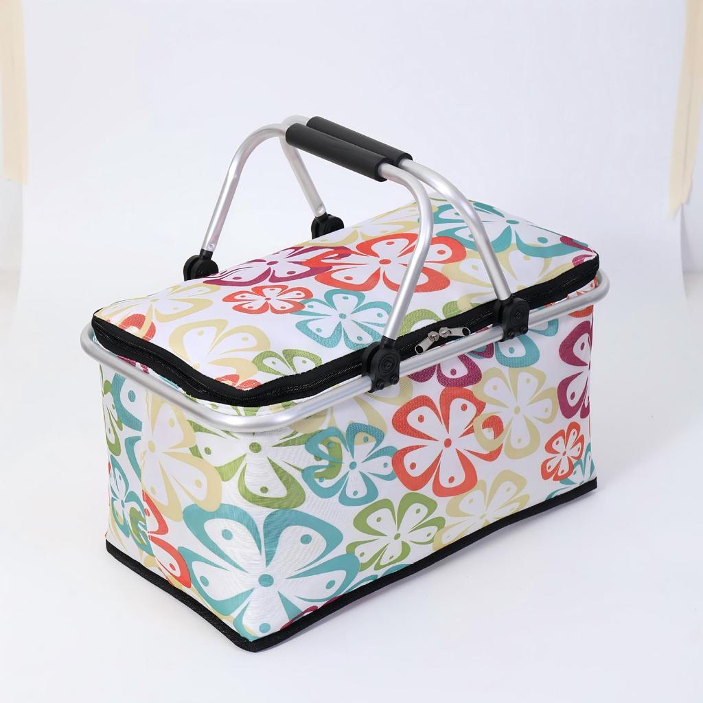 Foldable Insulated Picnic Basket Lunch Bag - Portable Summer Cooler with Ice Pack and Aluminum Foil Insulation