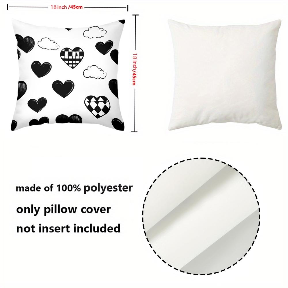 2D Flat Printing Black And White Heart Pattern Decorative Throw Pillows Polyester Pillowcase, Sofa Decorative Cushion Cov