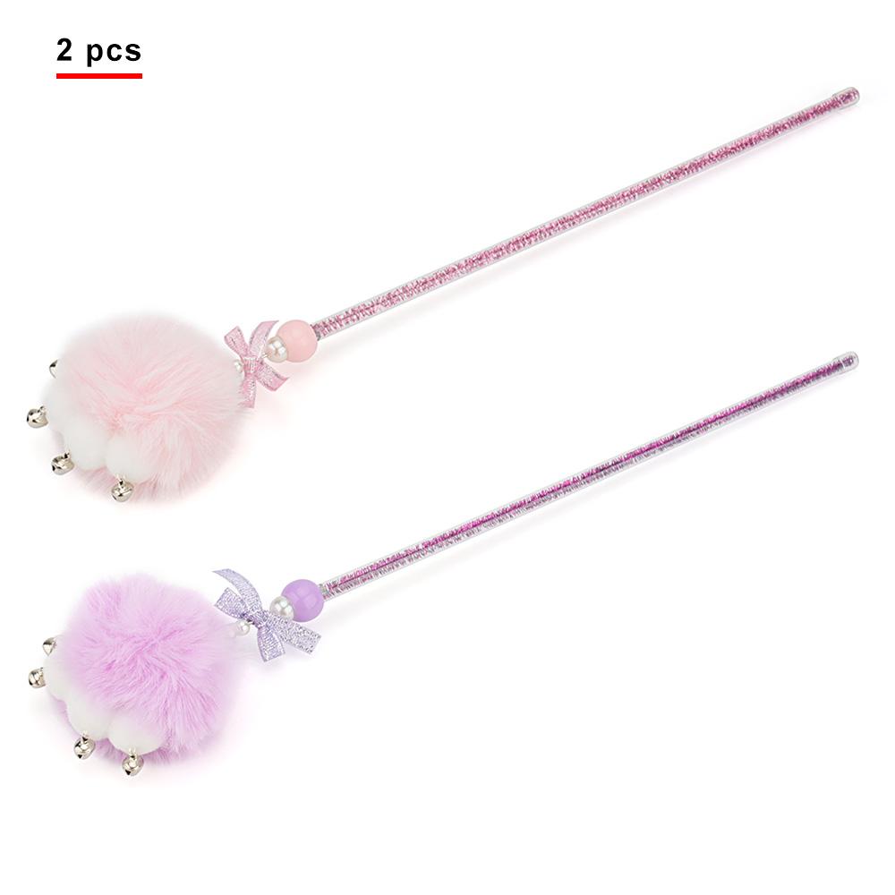 

2pcs Small Bell Plush Paw Shape Cat Teaser Funny Stick Wand Kitten Toy Pet Supplies