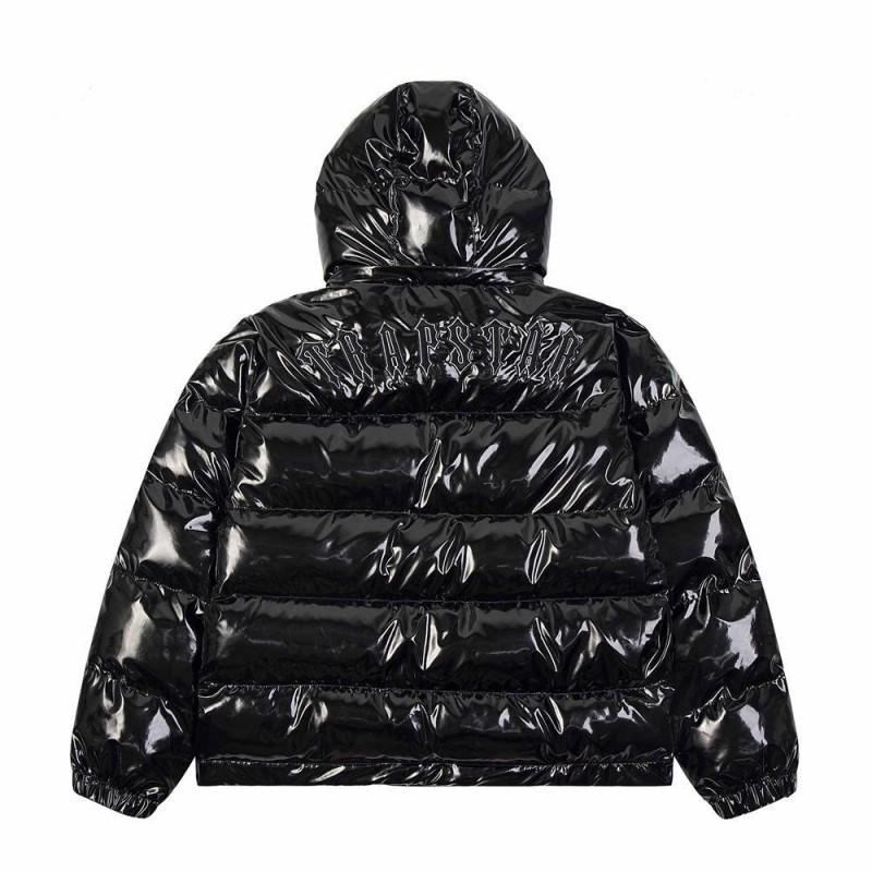 Trapstar Winter Shiny PU Puffer Jacket Hooded Cotton Coat Streetwear Youth