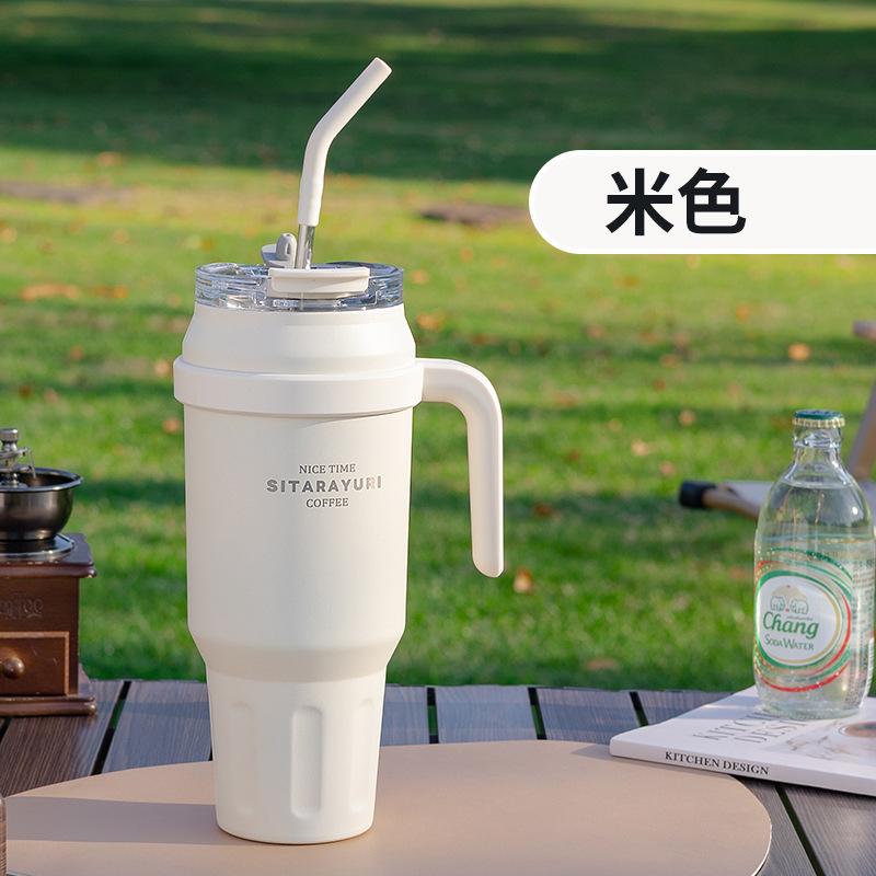 Sitarayuri Big Mac Thermos Cup With Handle Straw Water Cup Large Capacity 304 Stainless Steel Ice Cup 1100ml