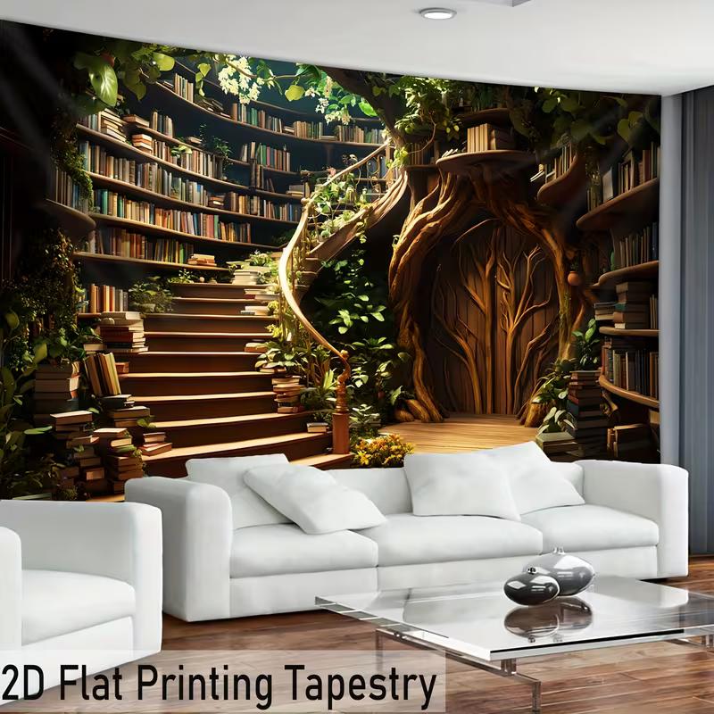 2D Magical Bookshelf Backdrop Forest Vines Party Decoration Backgroun