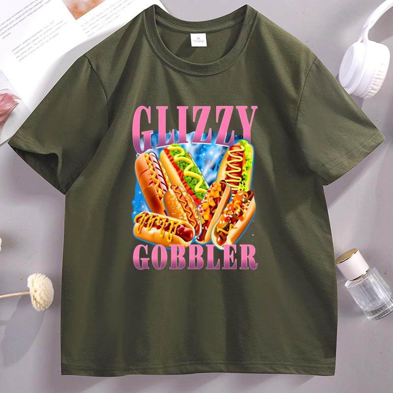 Funny Glizzy Gobbler Meme T Shirt Hilarious Hotdog TShirts Casual Soft Pullover Cotton Tshirt Unisex Unisex Tee Shirt High Quality