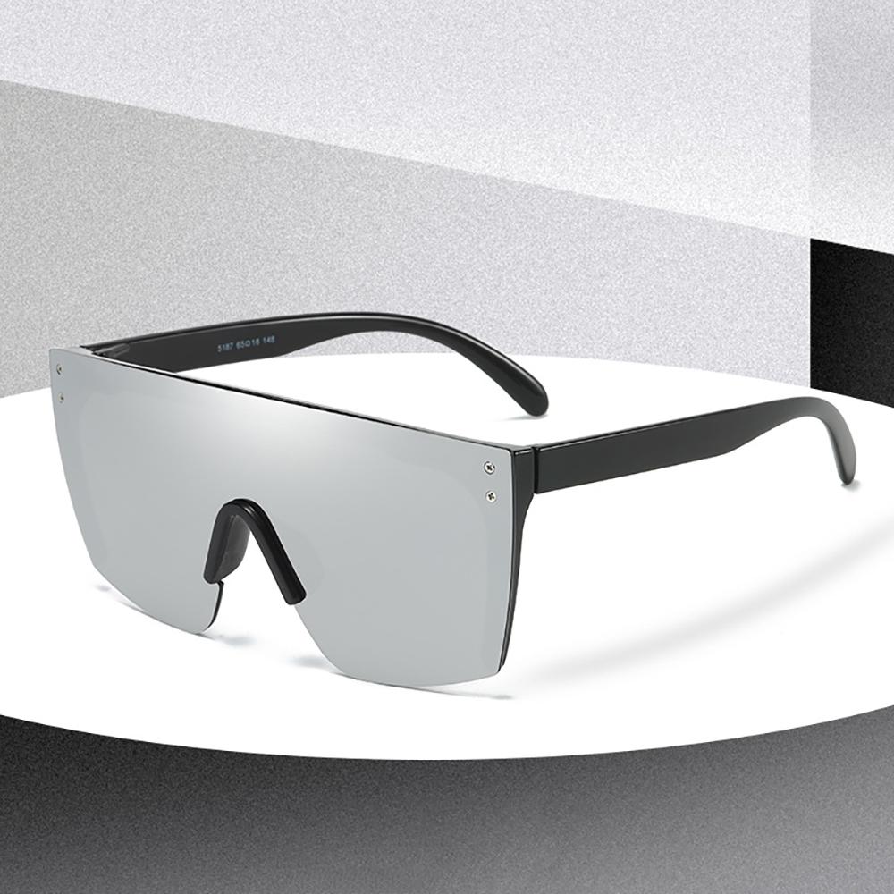 Men'S Sunglasses Mirrored Oversized Rimless Sun Glasses For Men Women Flat Top Shield Wrap Square Uv400