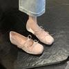 Height Increase 4cm~ Bow Square Head Versatile Light Mouth Mary Jane Single Shoes Women's Spring and Summer Ballet Shoes Streamer Fairy