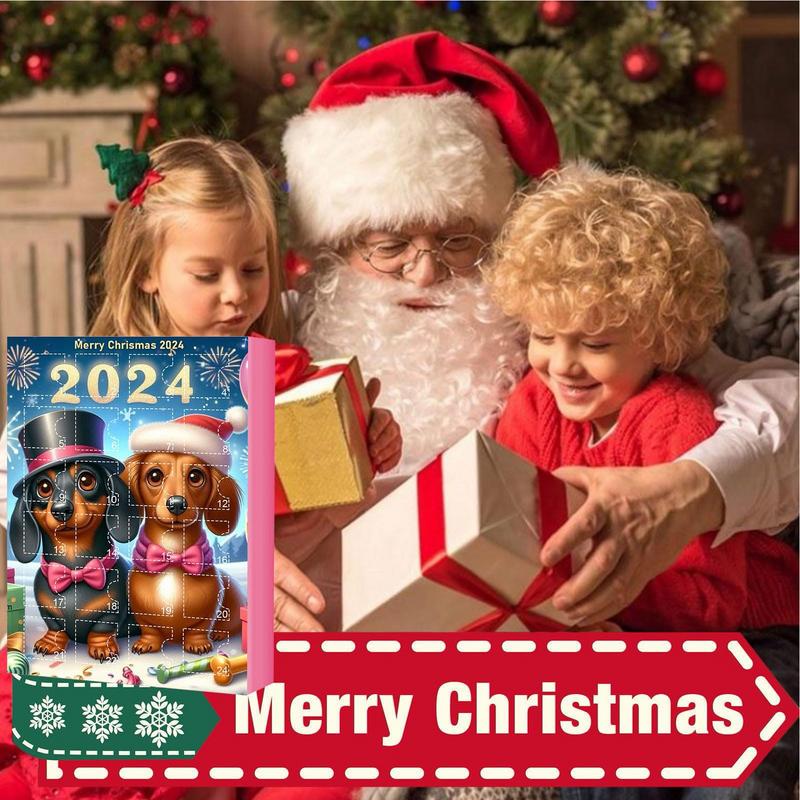 2025 Advent Calendar Dachshunds Christmas Holidays Advent Calendar Collectible Funny Dog Gifts Set 2D Flat Acrylic Pendants