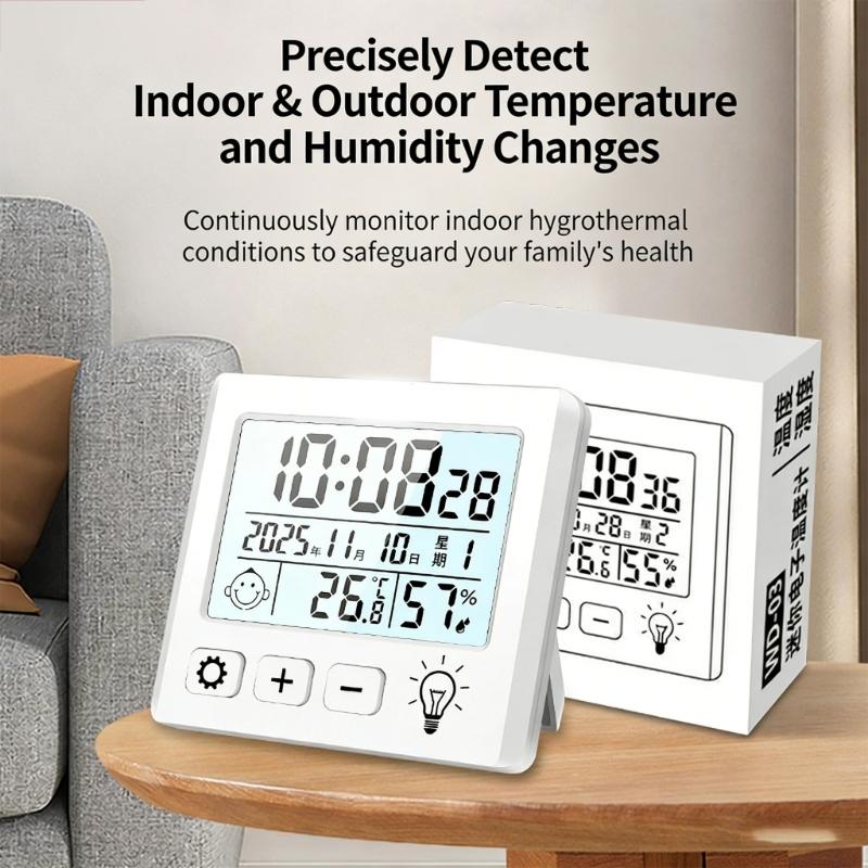 Desk Temperature Humidness Measurement Meter with Time Date Display for Indoor Home Thermometers Hygrometer Large Display