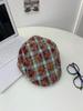 Retro Plaid Forward Hat Women's Autumn New Big Head Circumference Duckbill Hat Showing Face Small Beret Tide