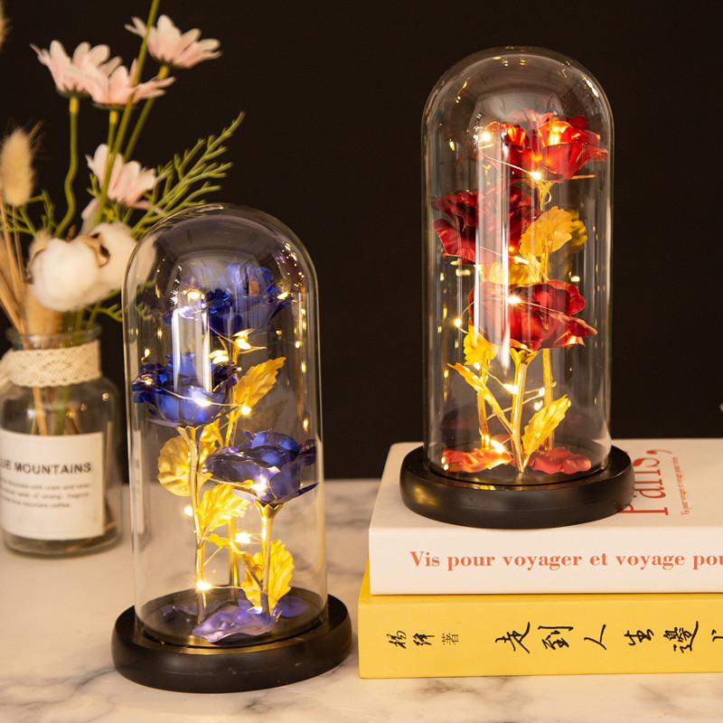 Three glass cover gold foil rose ornament creative lover mother's day gift christmas lights immortal flower