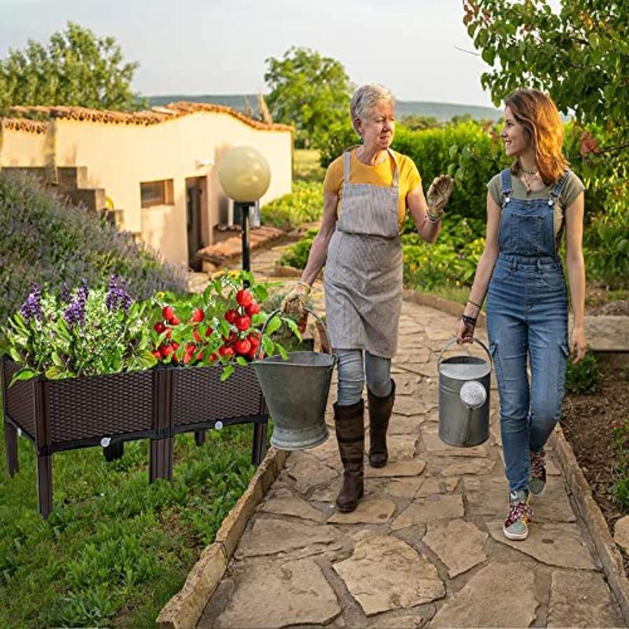 Plastic Elevated Planters for Raised Garden Bed with Legs for Outdoor Plants Box Kits with Drainage Holes for Patio Deck Balcon