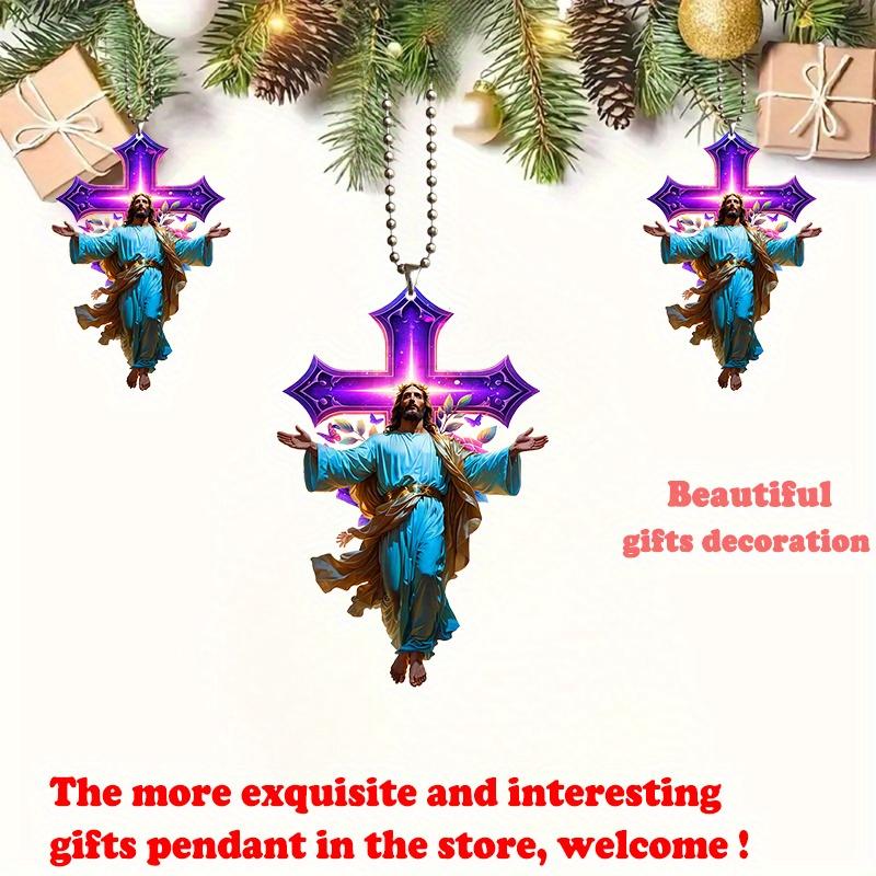 1 2D Flat Acrylic Religious Cross & Butterfly Flower Charm Pendant - for Car Mirror, Backpack, Phone & Keychain