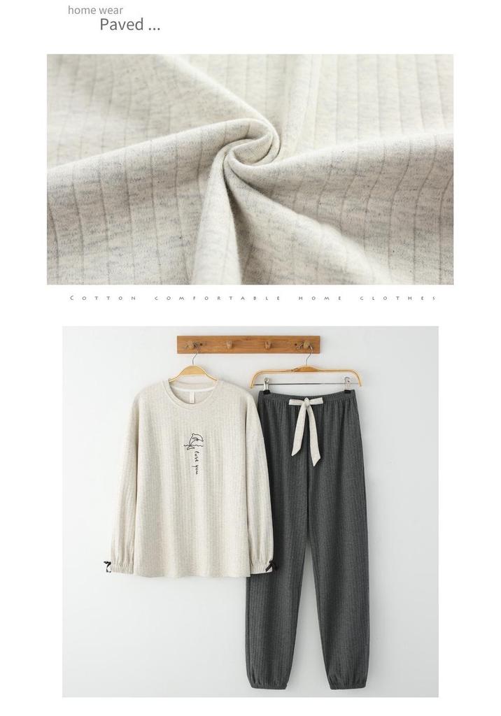 Women's Cartoon Cotton Pajama Set – Long Sleeve, Long Pants, Casual Wear for Spring & Autumn, Wearable Outdoors, Two-Piece.
