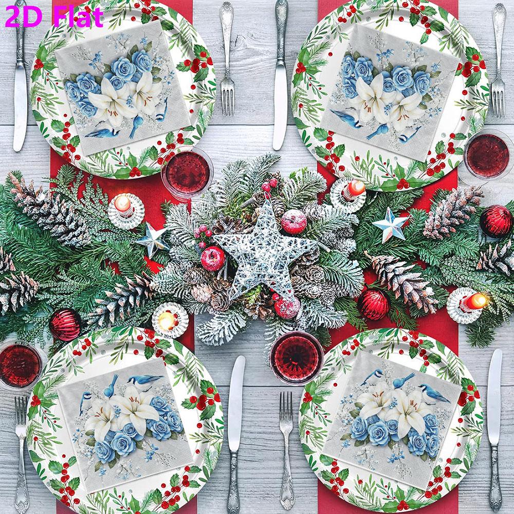 20pcs Disposable Napkins with Flowers, Birds Pattern Print for Wedding,Parties,and Daily Use for Thanksgiving Fall Christmas Table Decoration