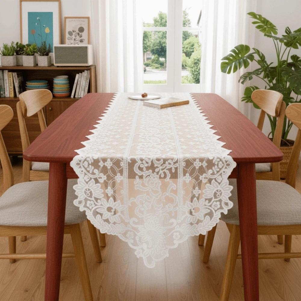 Romantic Elegant Lace Table Runner French Style Soft Table Cover Polyester Long Strip Shape Table Flag Dining Room