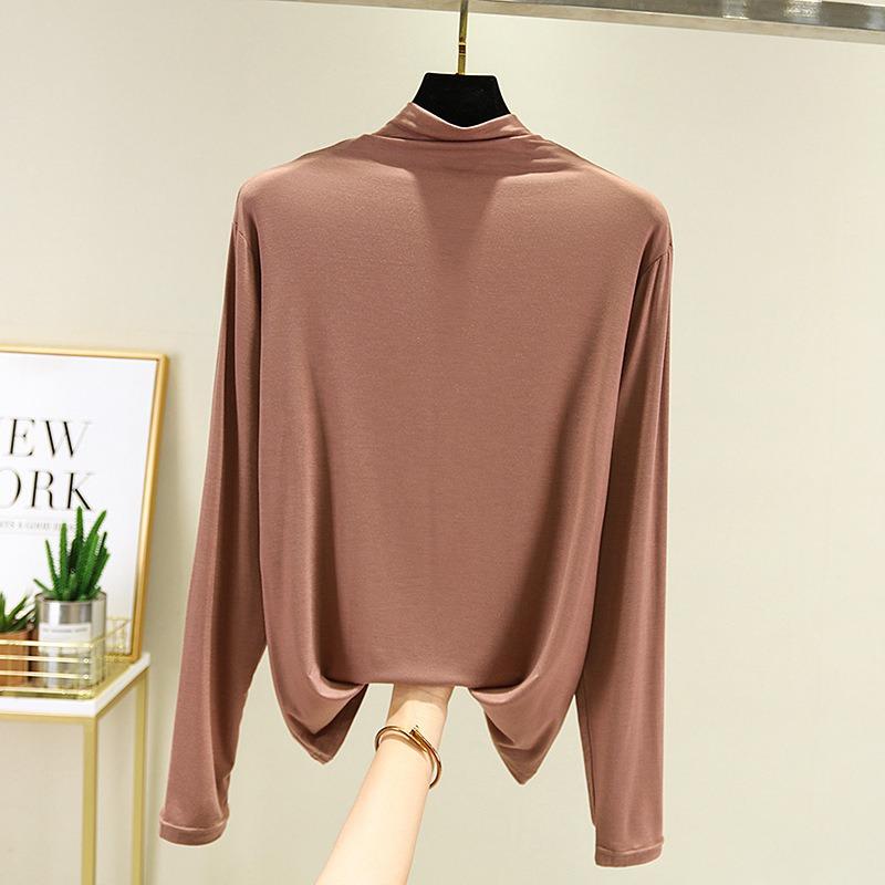 Women's Casual High Neck Solid Color Long Sleeve T-Shirt for Autumn